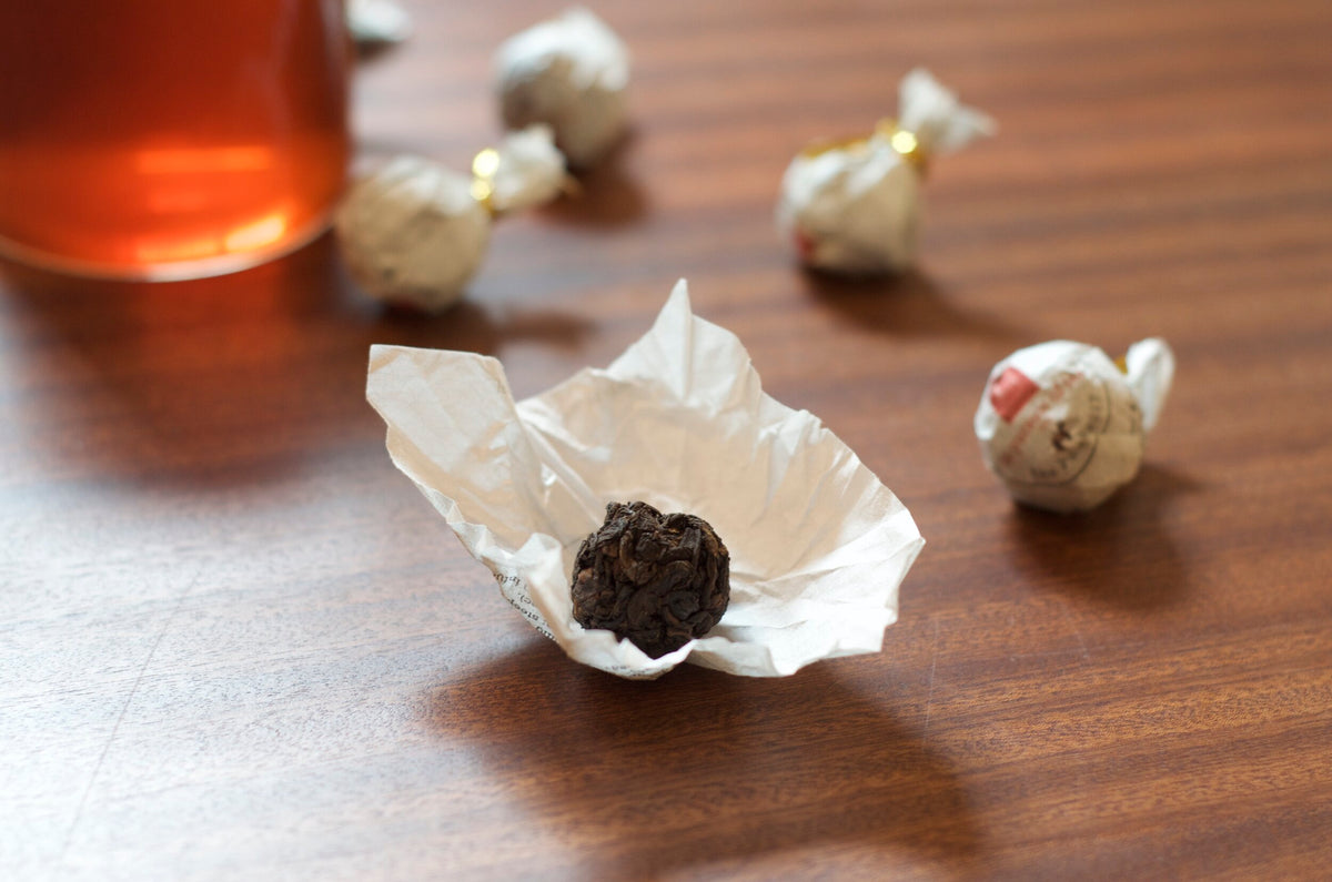 Shu Truffle Pu-erh Tea sample unwrapped