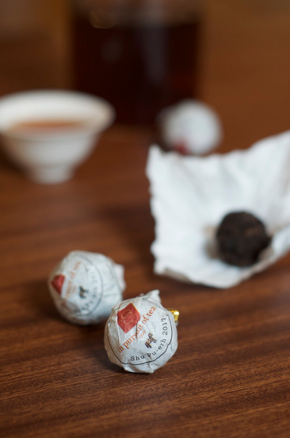 Shu Truffle Pu-erh Tea sample wrapped